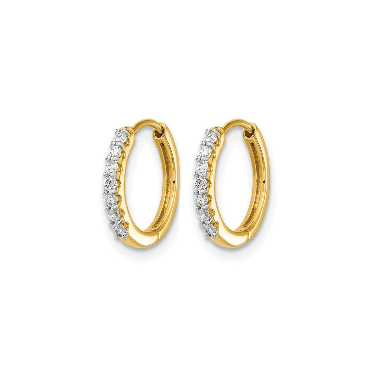 10k Yellow Gold Hoop Earrings with Round Cut White Diamonds, Channel Set, Hinged Closure