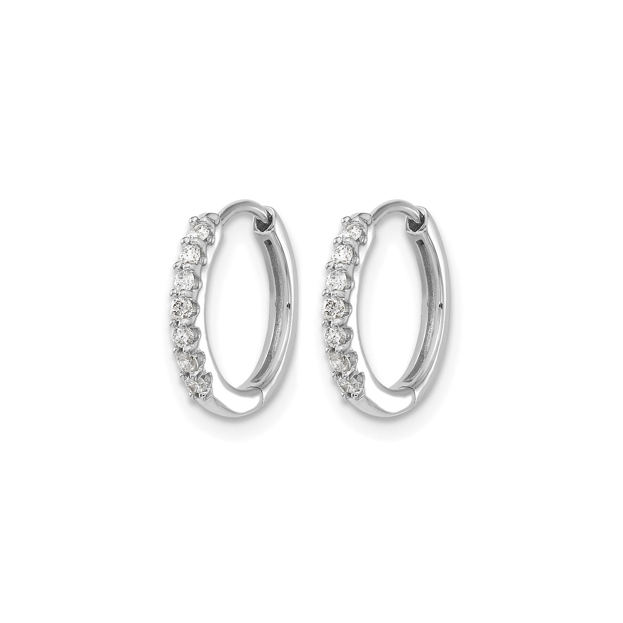 14k White Gold Diamond Hoop Earrings, Small Pave Round Cut, Minimalist Style for Women