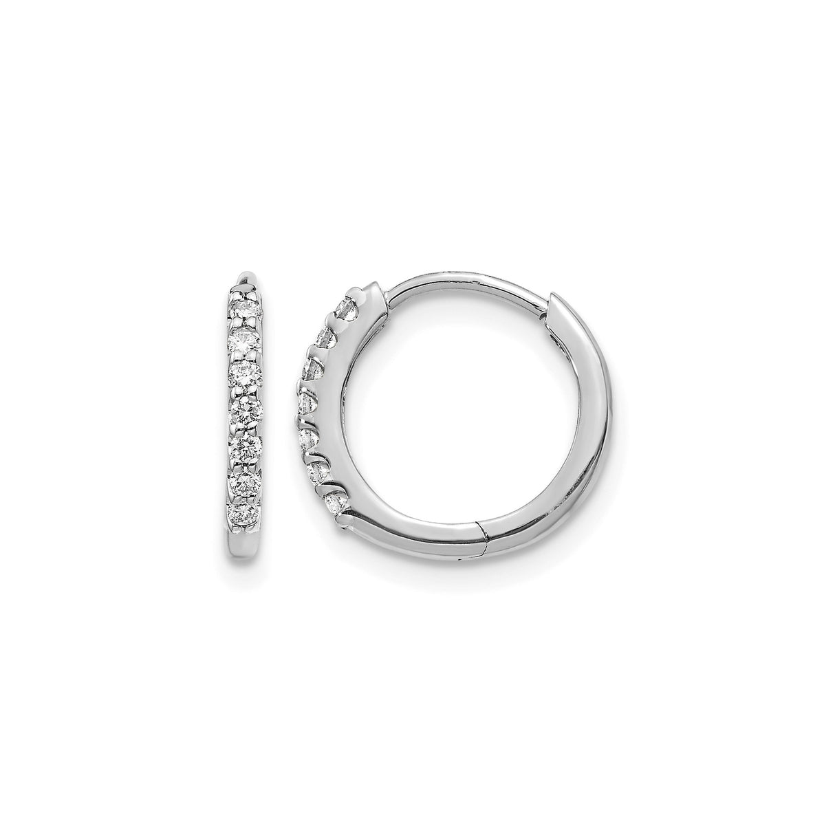 14k White Gold Diamond Hoop Earrings, Small Pave Round Cut, Minimalist Style for Women
