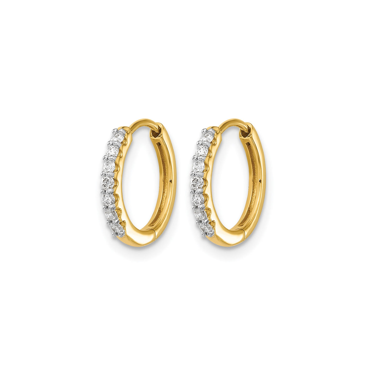 14k Yellow Gold Diamond Hoop Earrings, Round Cut Channel Set Hinged Hoops for Women