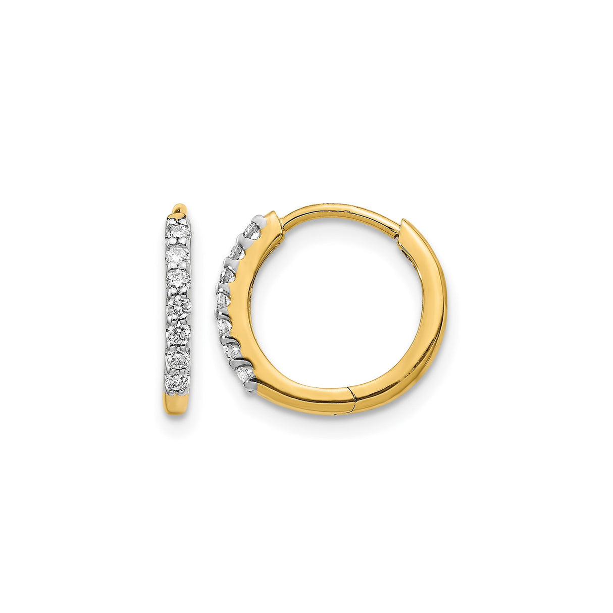 14k Yellow Gold Diamond Hoop Earrings, Round Cut Channel Set Hinged Hoops for Women