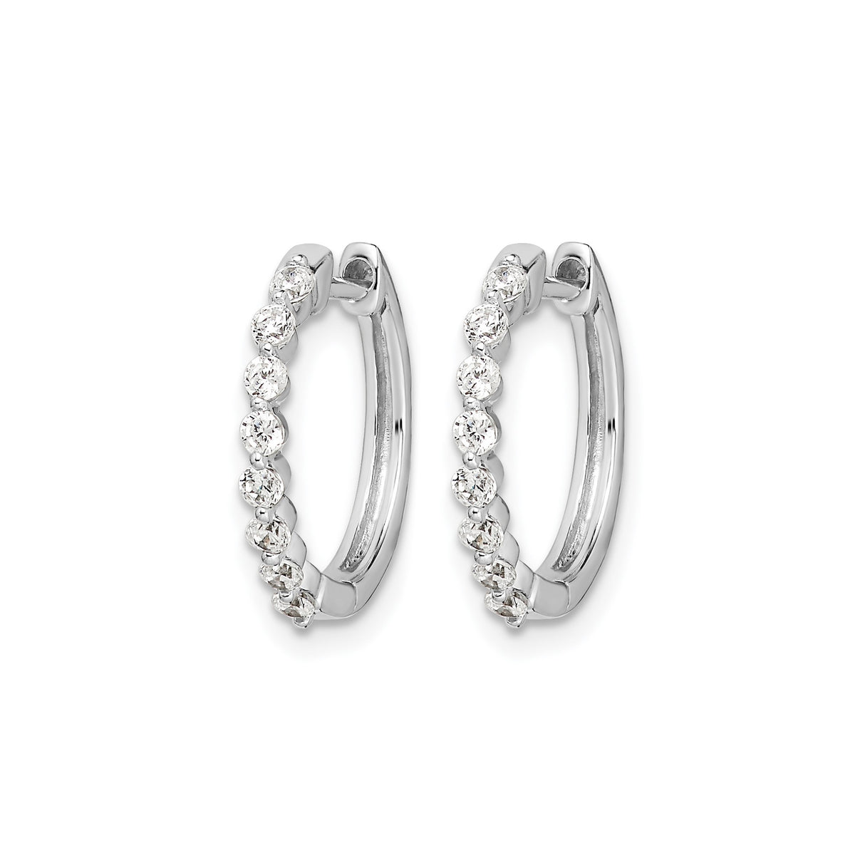 10k White Gold Hoop Earrings with Diamond Cut Design and Cubic Zirconia