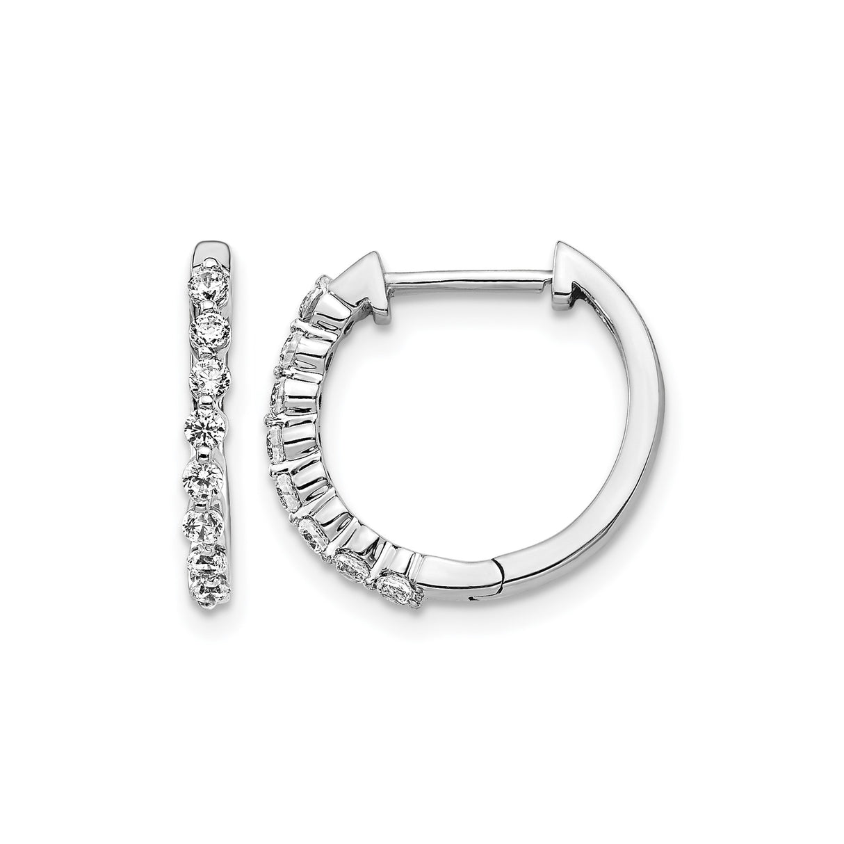 10k White Gold Hoop Earrings with Diamond Cut Design and Cubic Zirconia