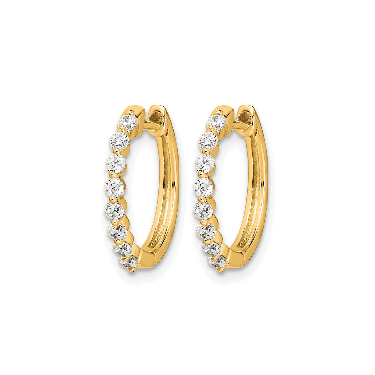 10k Yellow Gold Hoop Earrings with Round Cut Cubic Zirconia in Channel Setting