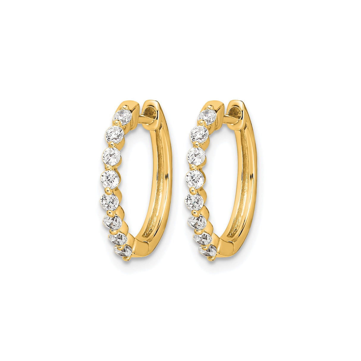 14k Yellow Gold Huggie Hoop Earrings with Diamonds in Channel Setting, Polished Style for Women