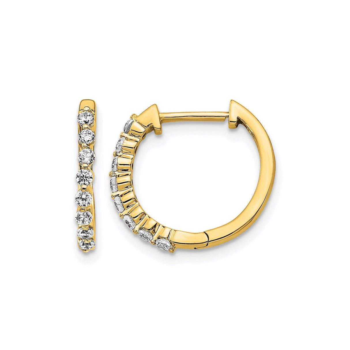 14k Yellow Gold Huggie Hoop Earrings with Cubic Zirconia in Channel Setting, Polished Style for Women