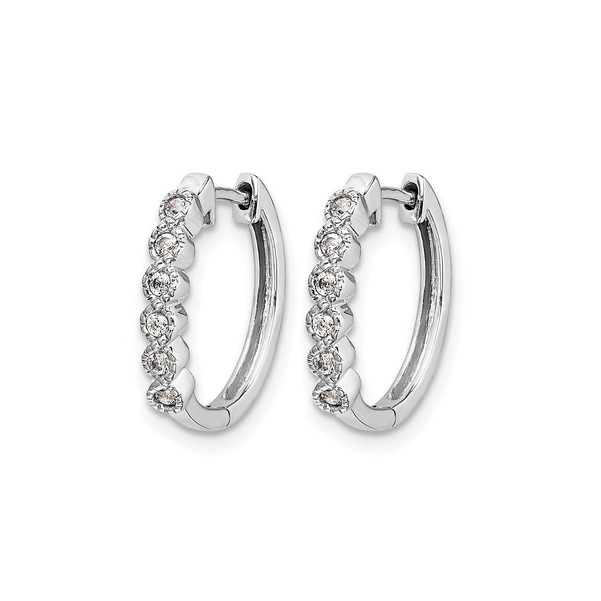 10k White Gold Huggie Earrings with Five Bezel Set Round Diamonds, Polished Finish, Classic Style