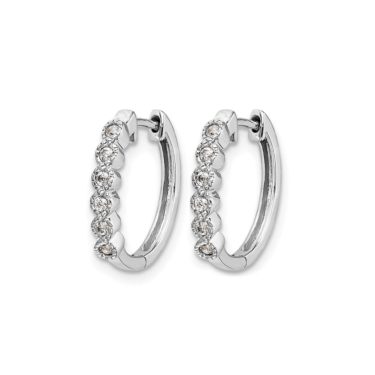 14k White Gold Hoop Earrings with Diamonds, Small Dainty Huggie Style for Women