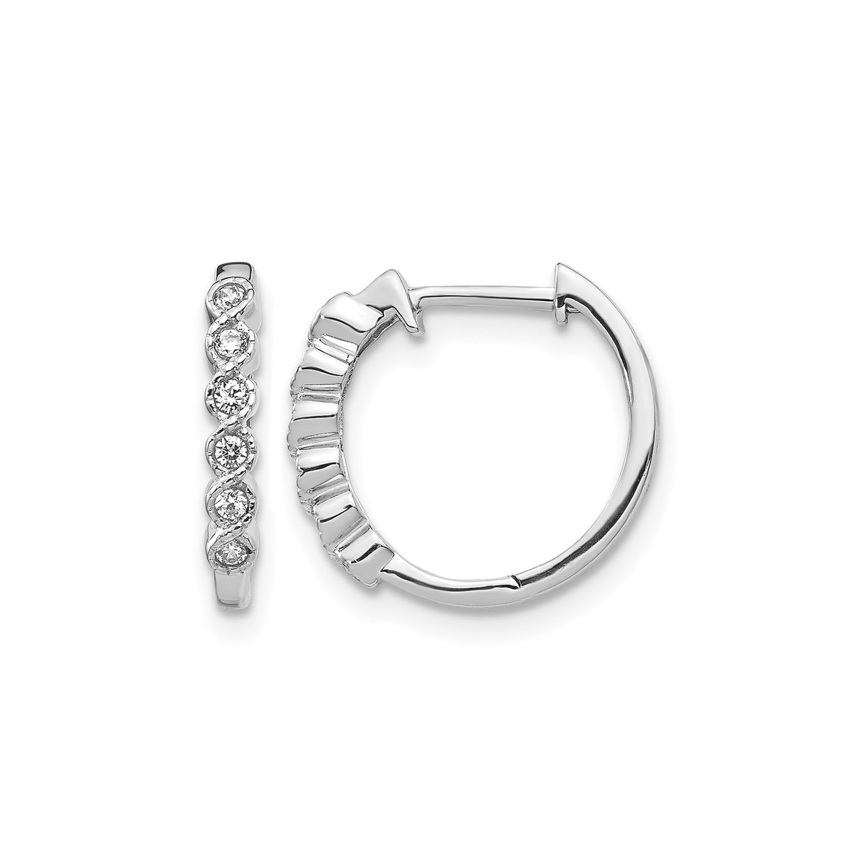 14k White Gold Hoop Earrings with Cubic Zirconia, Small Dainty Huggie Style for Women