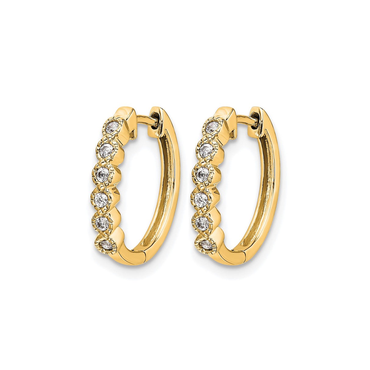 14k Yellow Gold Hoop Earrings with Diamond Accents, Textured Twist Design