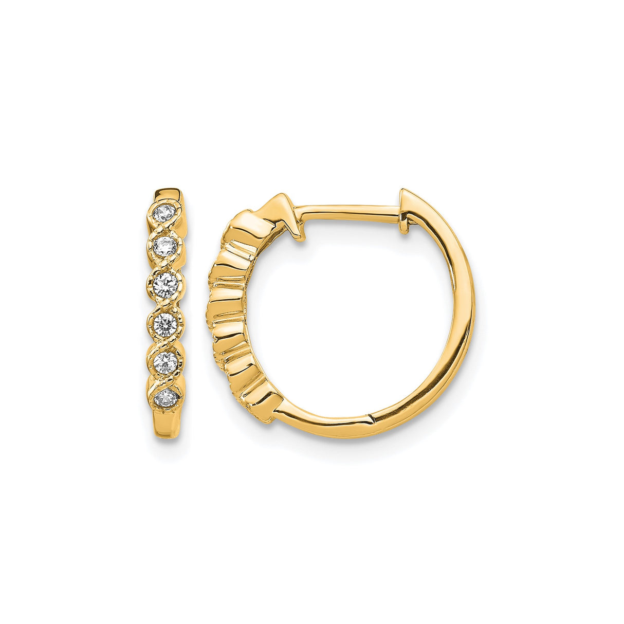 14k Yellow Gold Hoop Earrings with Diamond Accents, Textured Twist Design