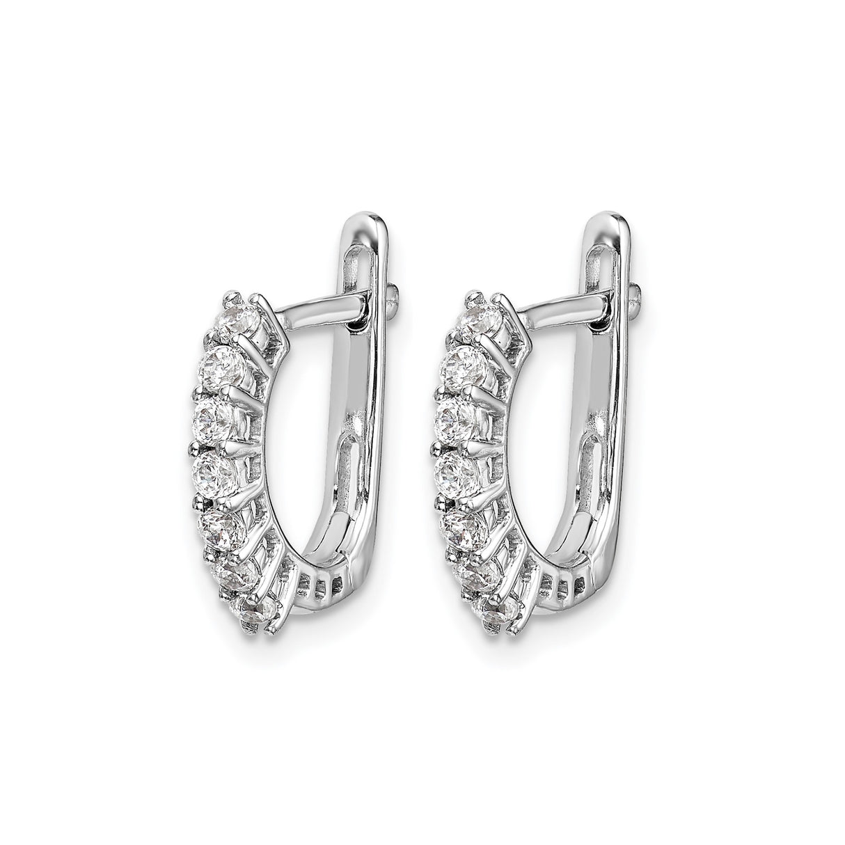 14k White Gold Huggie Hoop Earrings with Round Diamond Prong Setting for Women