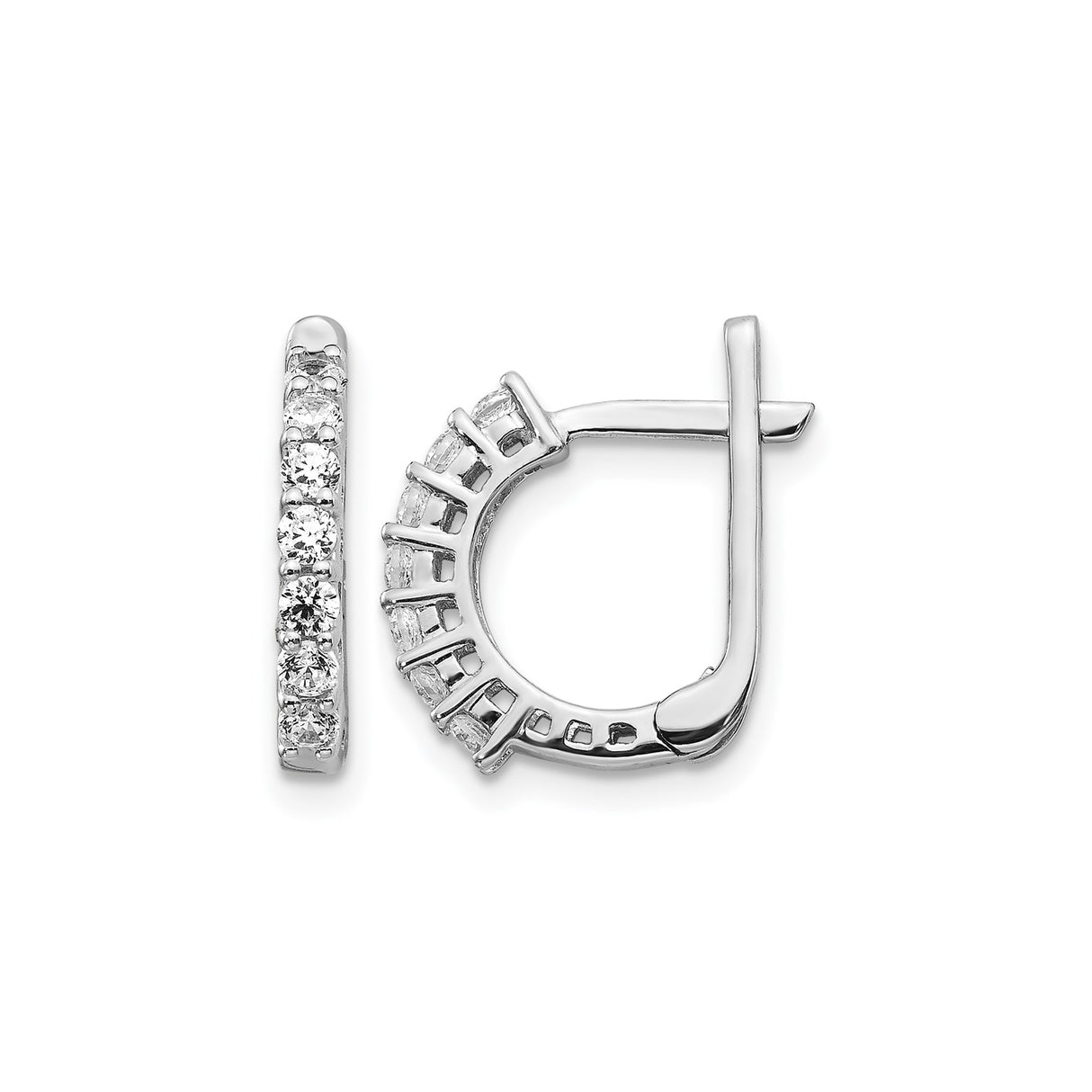 14k White Gold Huggie Hoop Earrings with Round Diamond Prong Setting for Women