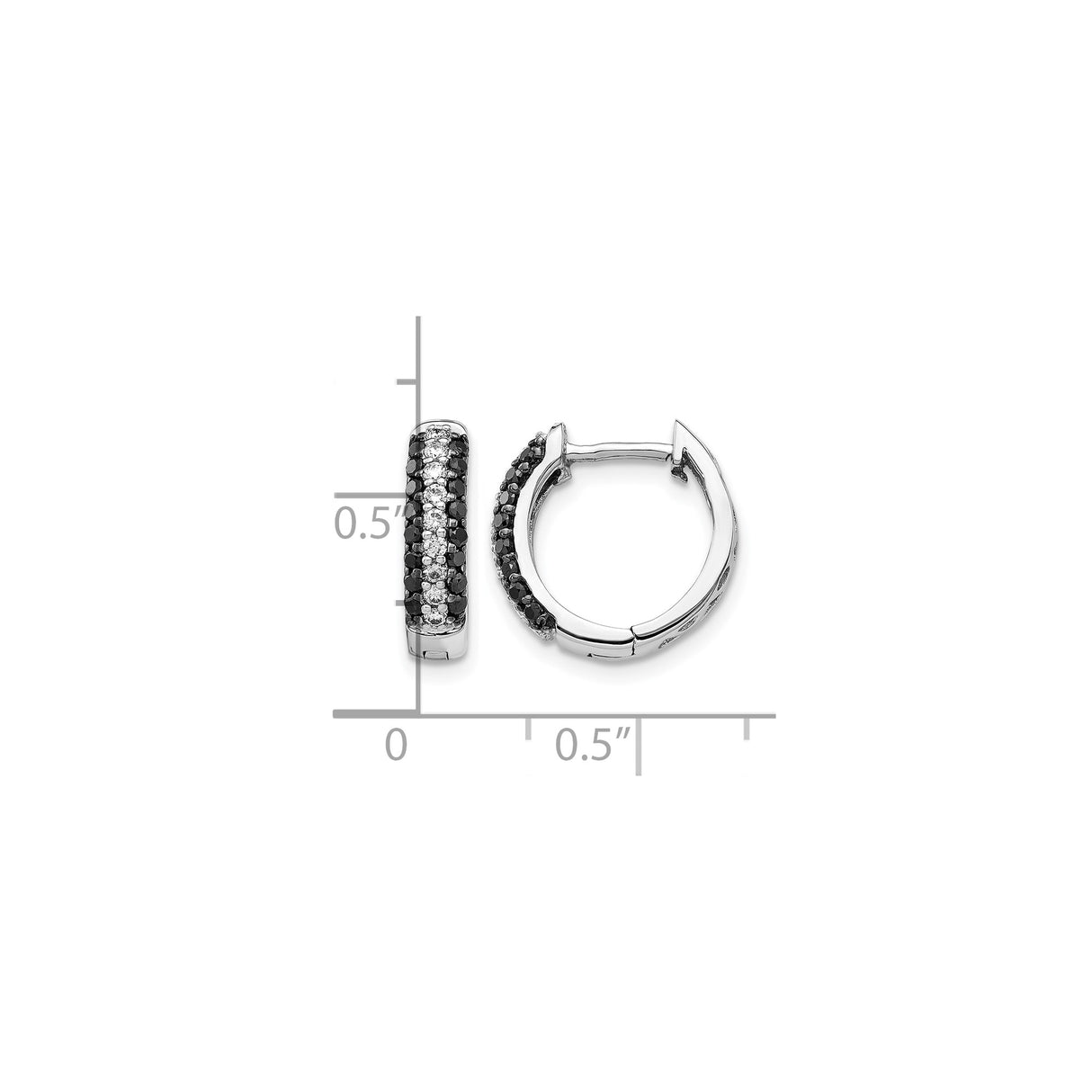 10k White Gold Hoop Earrings with Black and White Diamonds, Pavé Setting, Modern Contrast Design