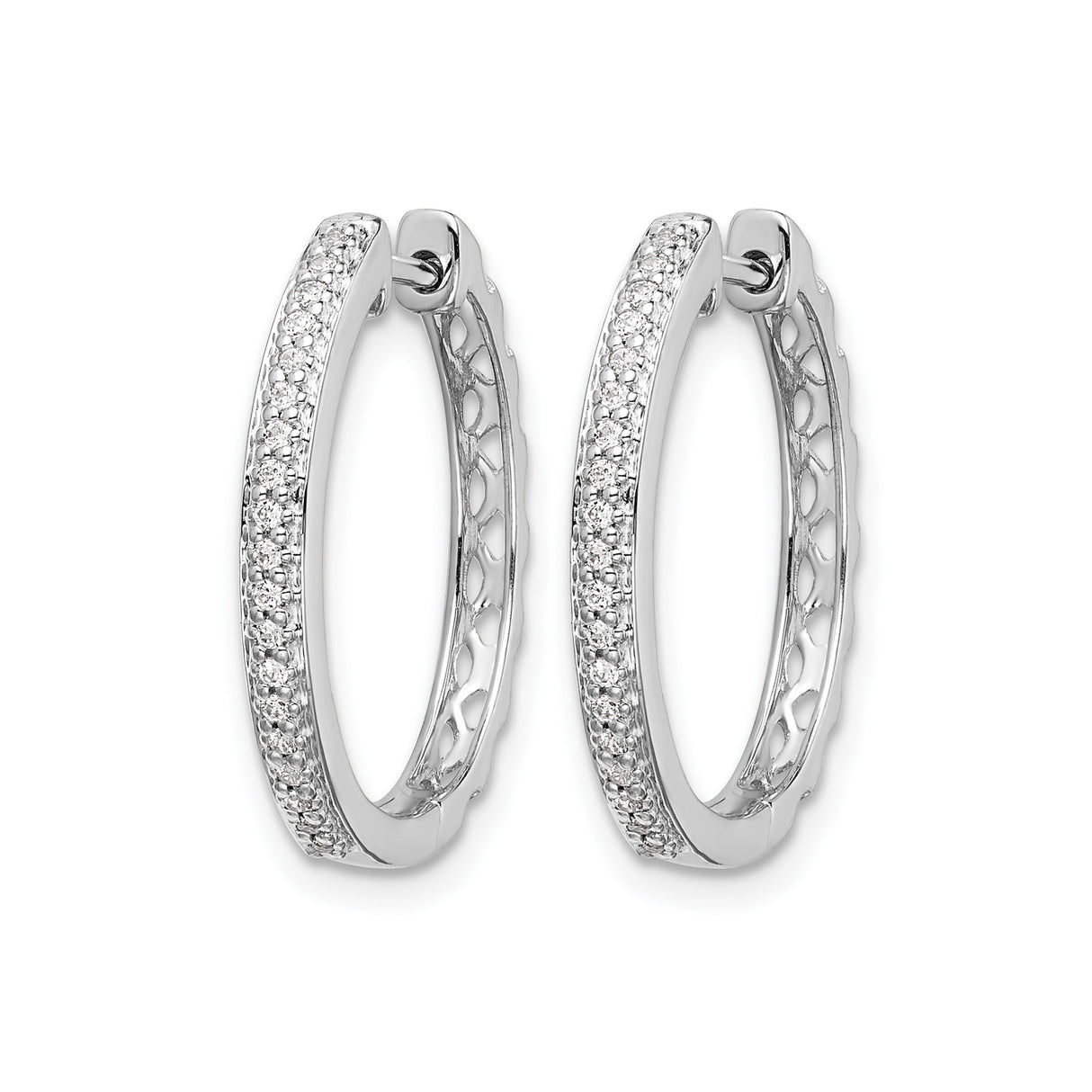 14k White Gold Hoop Earrings with Pavé Set Round Diamonds, Sleek Modern Design for Women