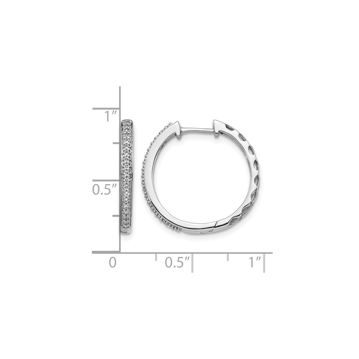 14k White Gold Hoop Earrings with Pavé Set Round Diamonds, Sleek Modern Design for Women