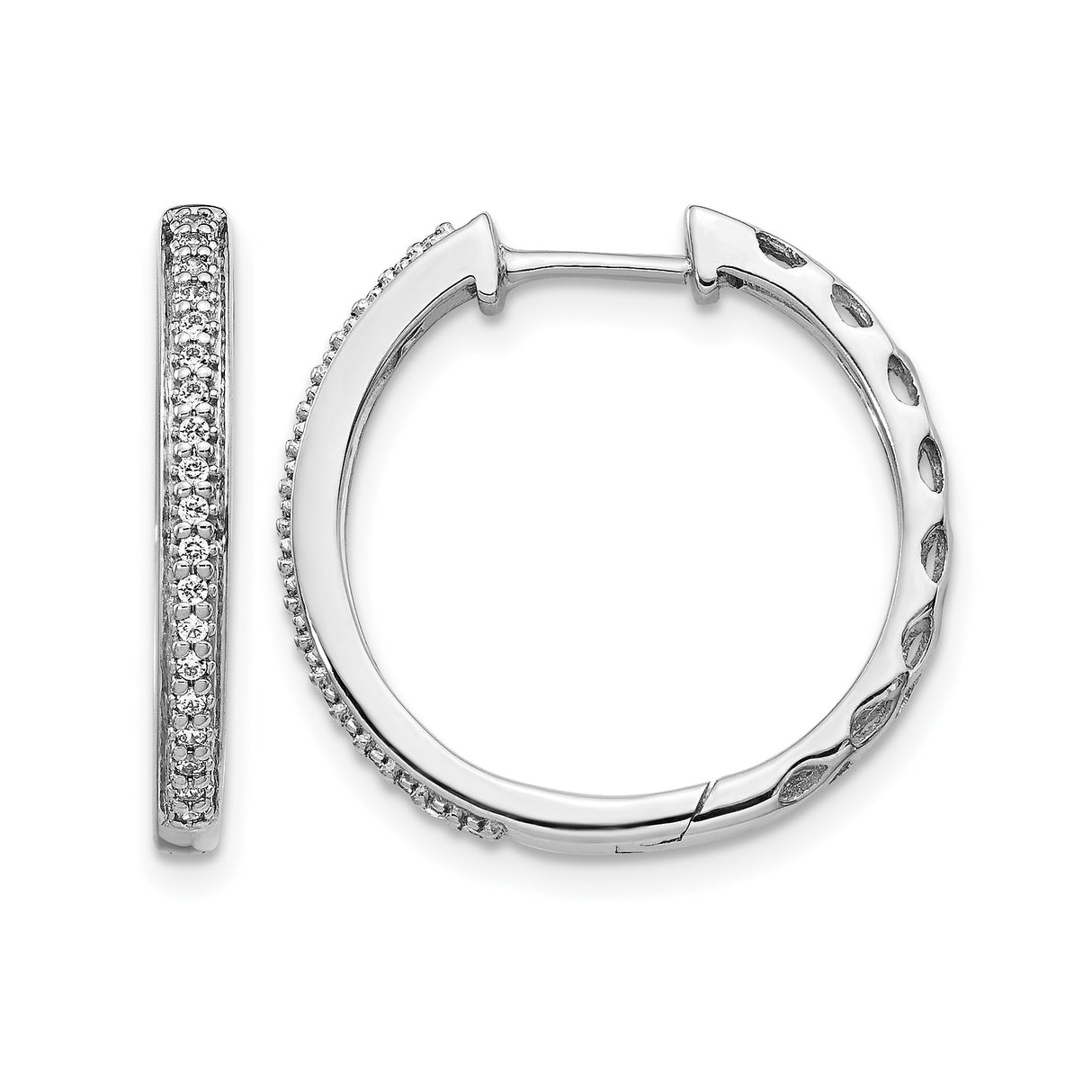 14k White Gold Hoop Earrings with Pavé Set Round Diamonds, Sleek Modern Design for Women