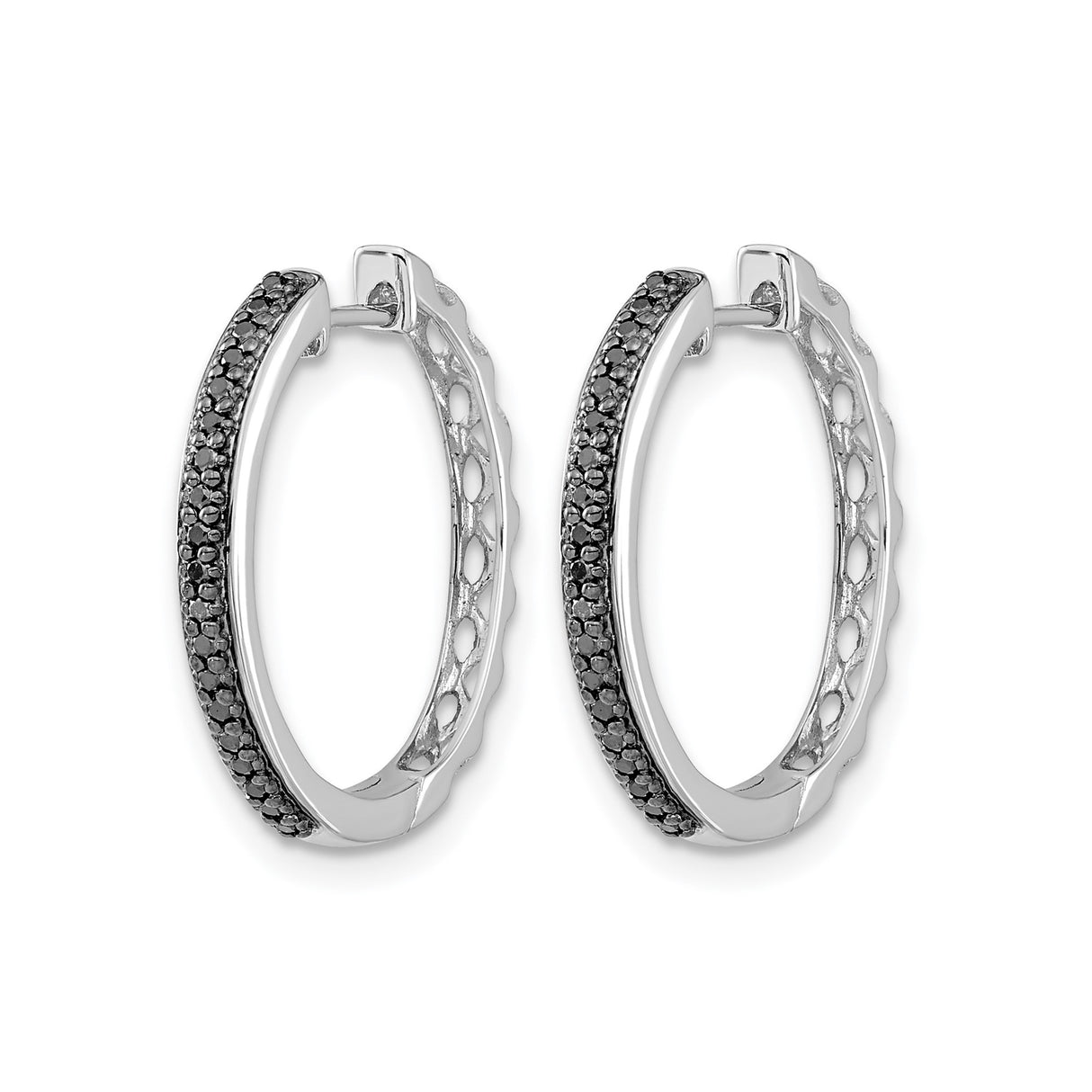 10k White Gold Hoop Earrings with Pavé Black Diamonds, Modern Minimalist Style for Women