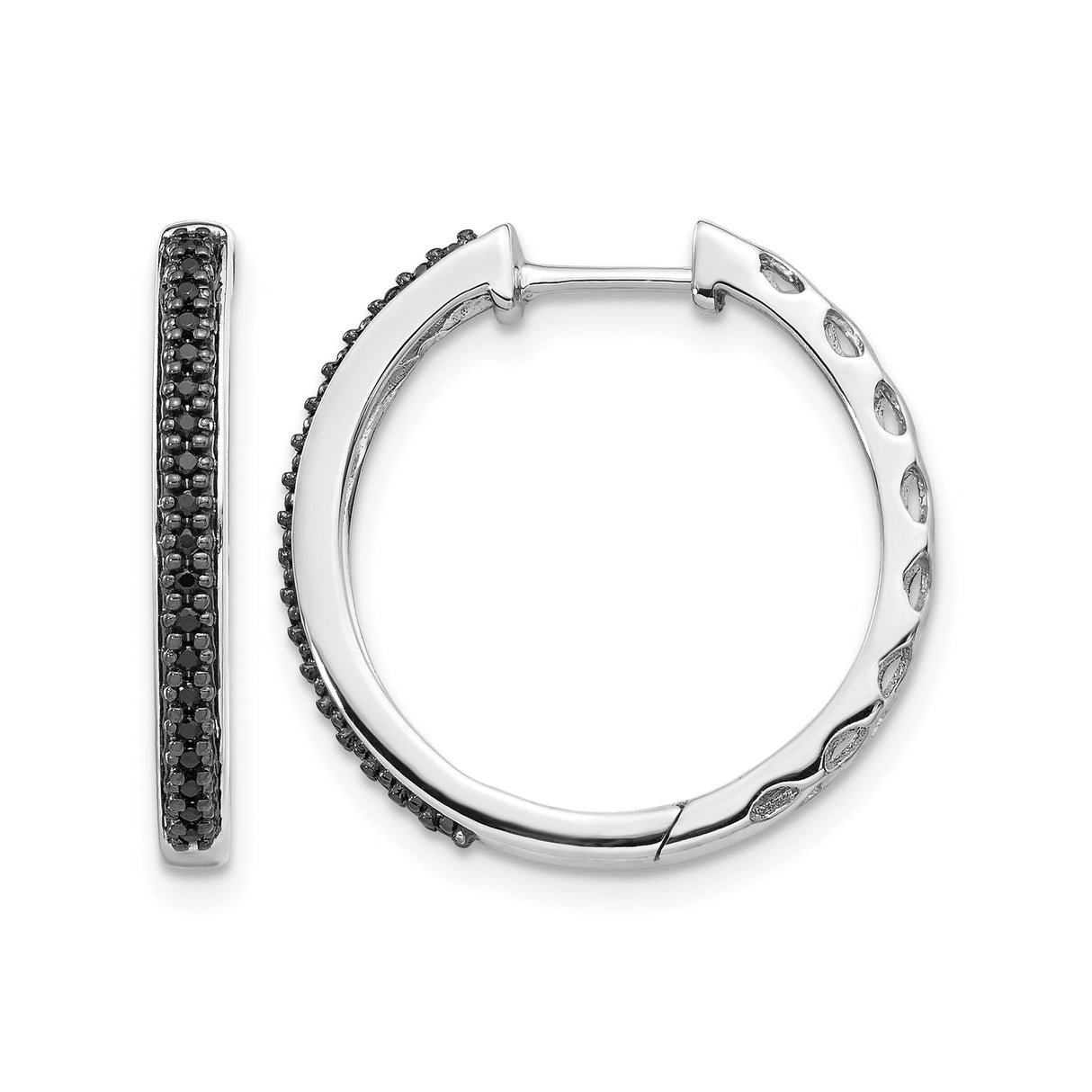 10k White Gold Hoop Earrings with Pavé Black Diamonds, Modern Minimalist Style for Women