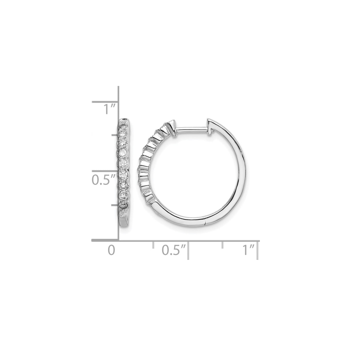 14k White Gold Hoop Earrings with Round Cut Diamonds, Classic Prong Setting