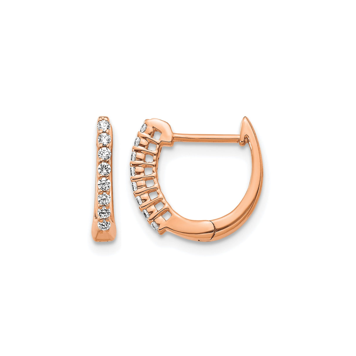 14k Rose Gold Hoop Earrings with Diamond and Cubic Zirconia, Channel Set Classic Style