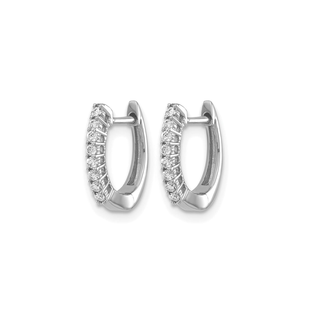 14k White Gold Diamond Hoop Earrings, Round Cut Accents, Sleek Huggie Style