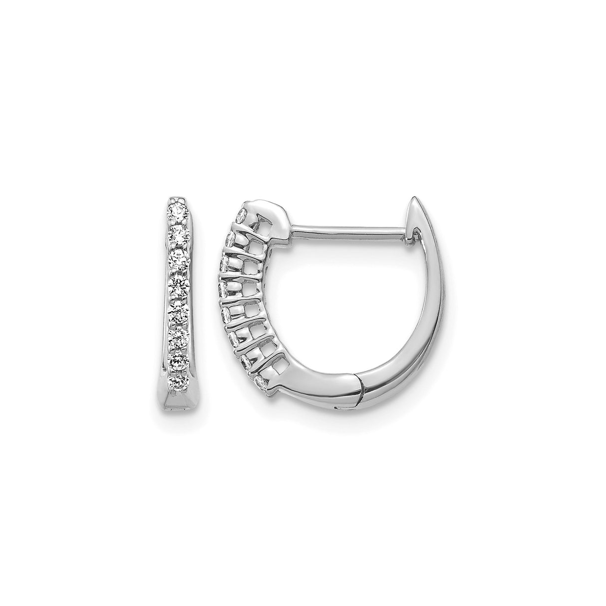14k White Gold Diamond Hoop Earrings, Round Cut Accents, Sleek Huggie Style