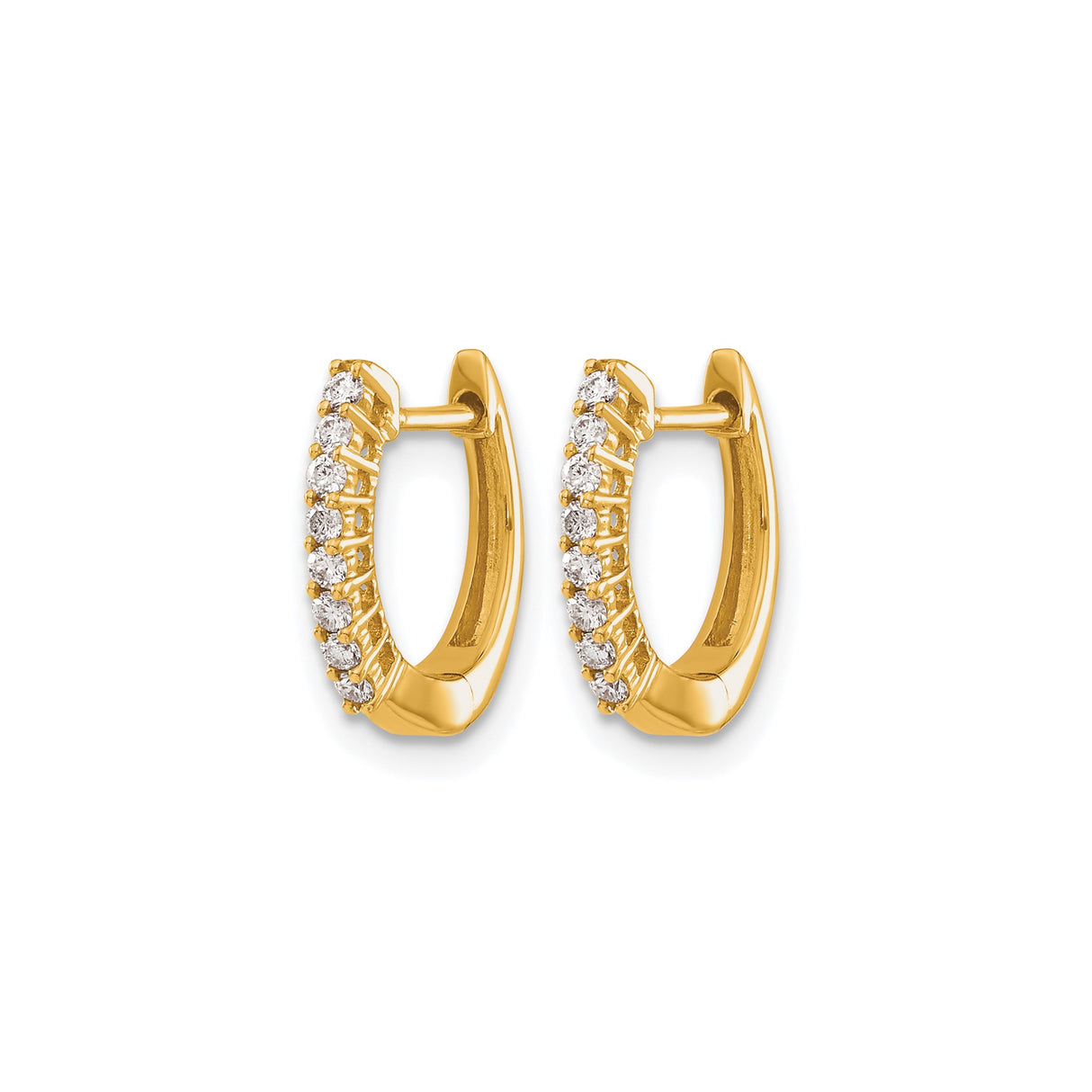 14k Yellow Gold Huggie Hoop Earrings with Round Cut Diamond in Channel Setting
