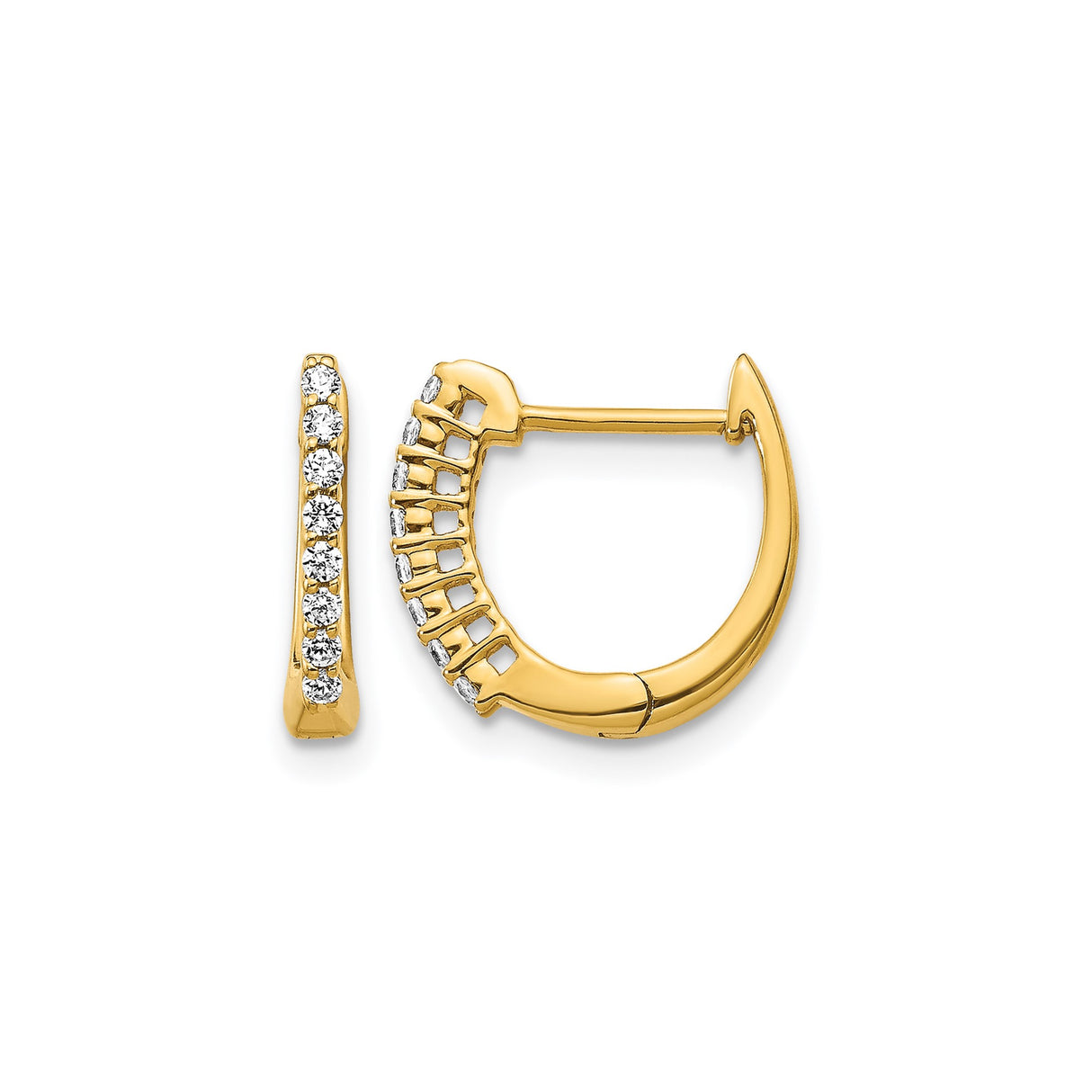 14k Yellow Gold Huggie Hoop Earrings with Round Cut Diamond in Channel Setting