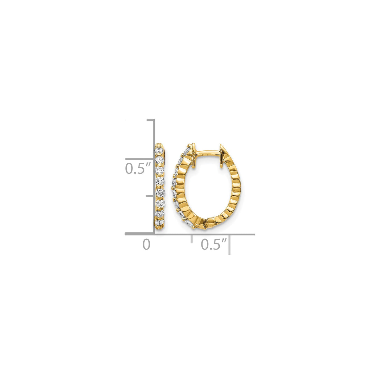 14k Yellow Gold Hoop Earrings with Round Cut Diamonds, Classic Front-Facing Design for Women