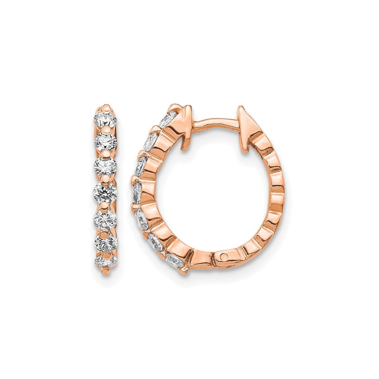 14k Rose Gold Hoop Earrings with Diamond Accents, Small Polished Fine Jewelry Hoops