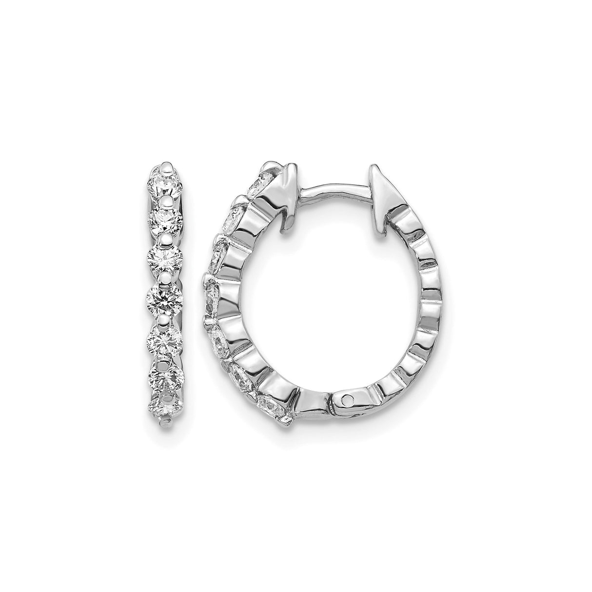14k White Gold Hoop Earrings with Round Cut Diamonds, Prong Setting, Timeless Design