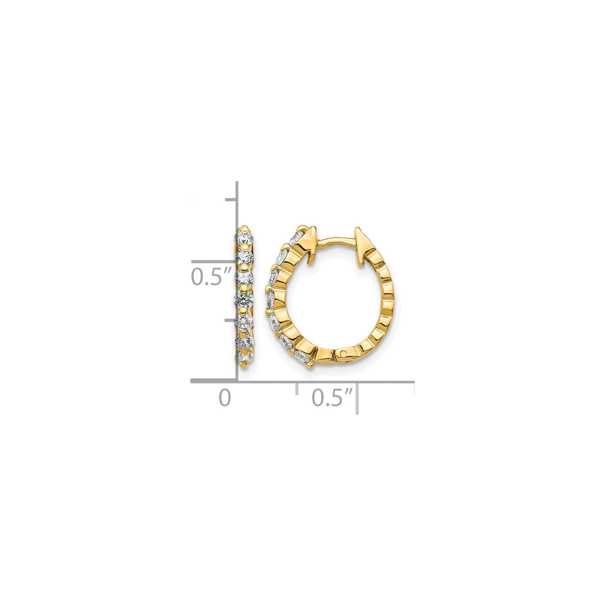 14k Yellow Gold Huggie Hoop Earrings with Diamond-Cut Detail and Round Cubic Zirconia Stones