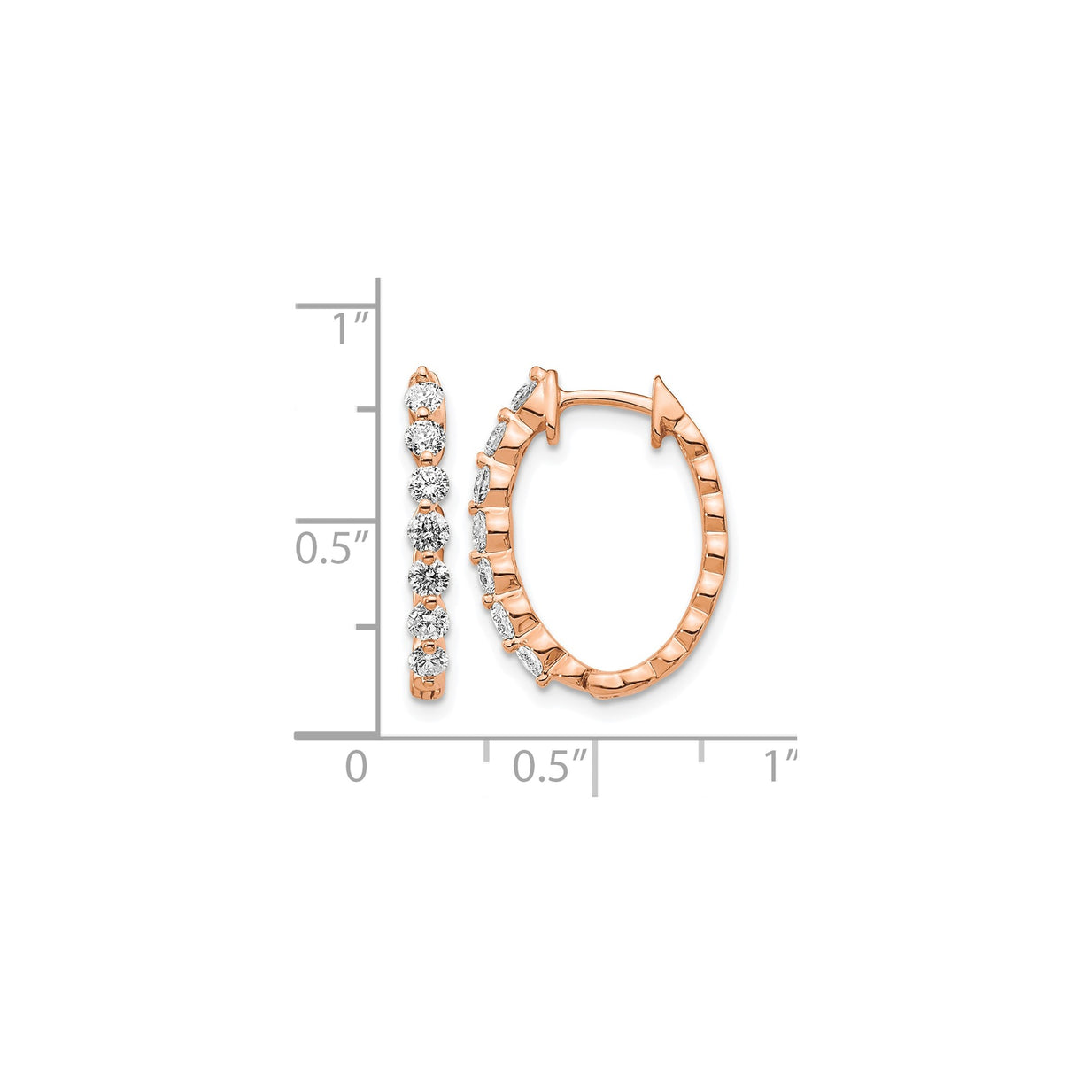 14k Rose Gold Hoop Earrings with Round Cut Diamond Accents, Polished Finish