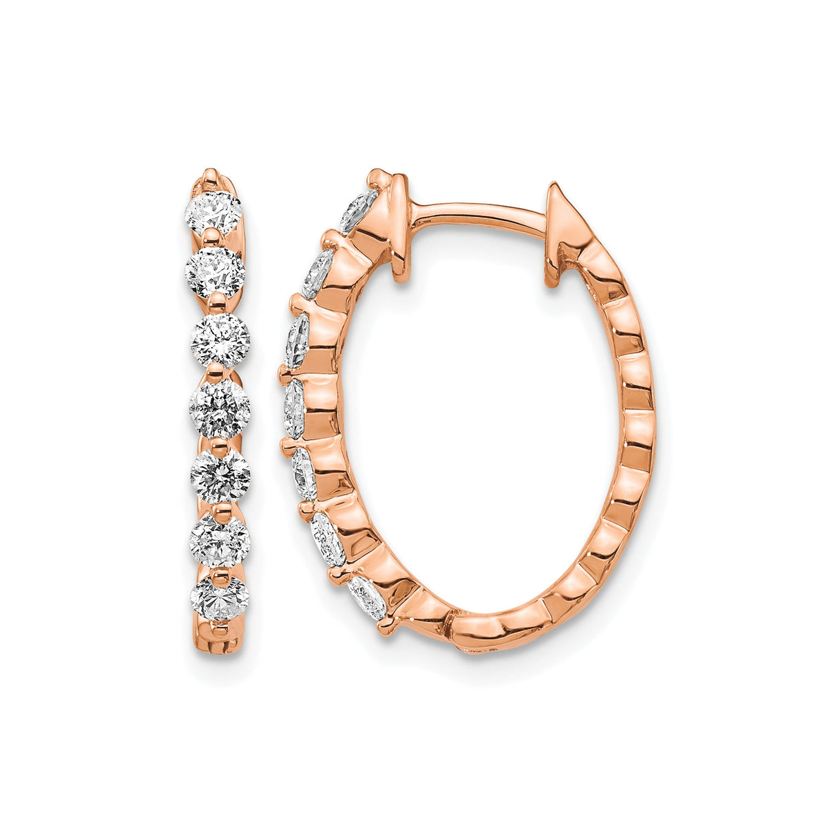 14k Rose Gold Hoop Earrings with Round Cut Diamond Accents, Polished Finish