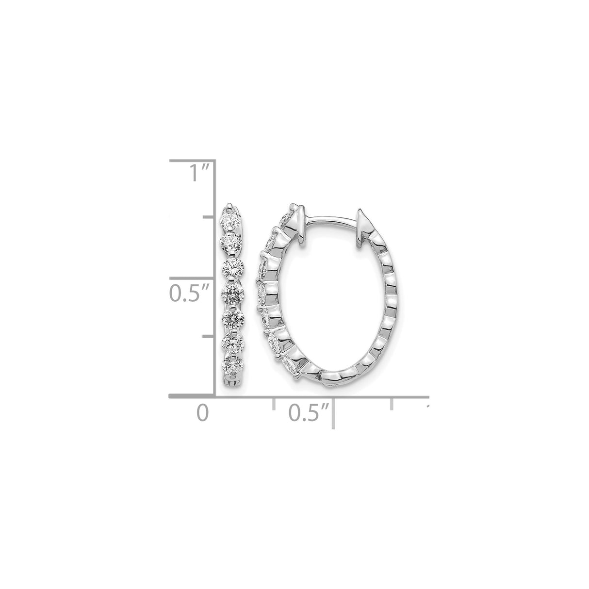 14k White Gold Hoop Earrings with Diamonds, Shared Prong Setting, Lightweight Classic Style