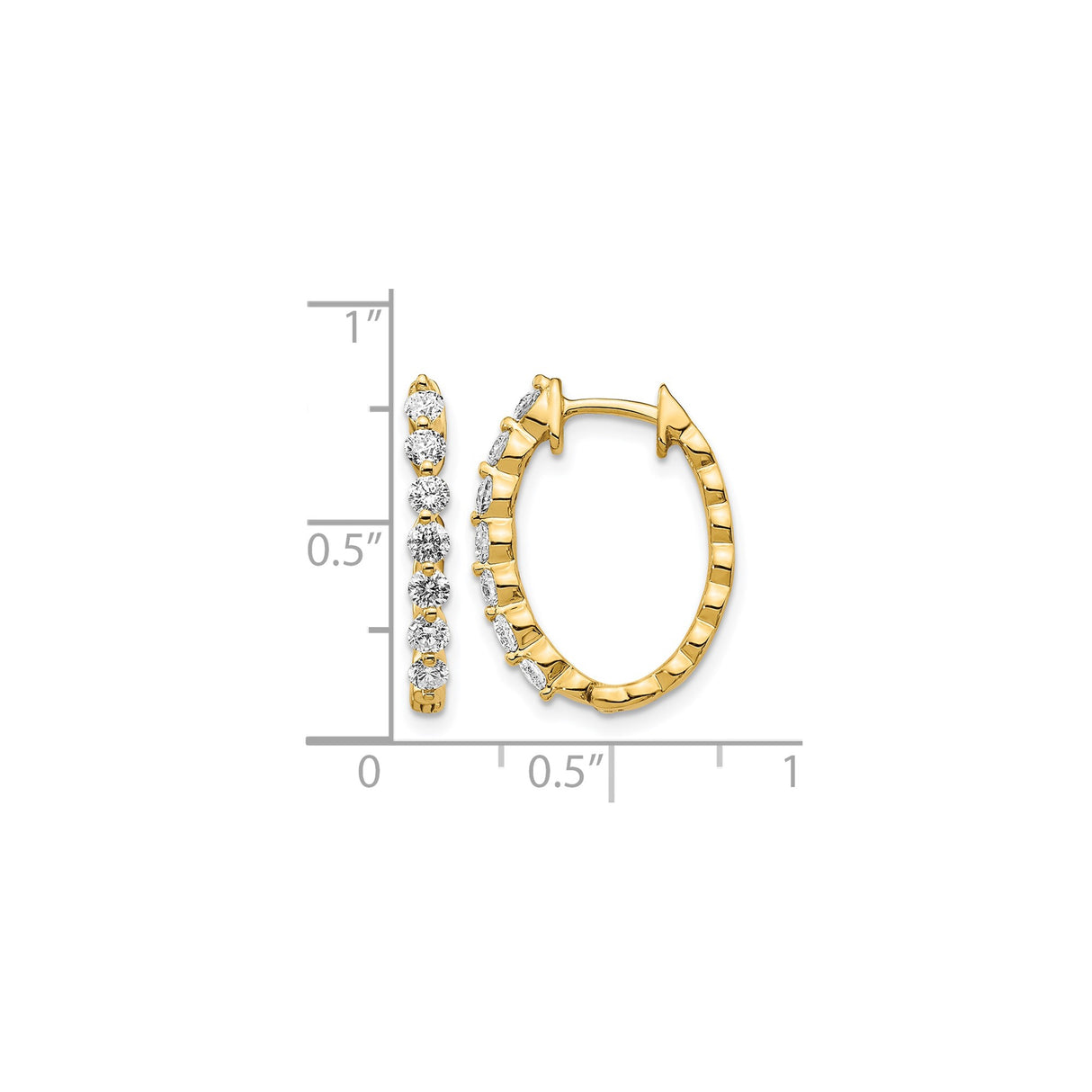 14k Yellow Gold Hoop Earrings with Diamond Accents, Prong Set Round Cut Huggie Style