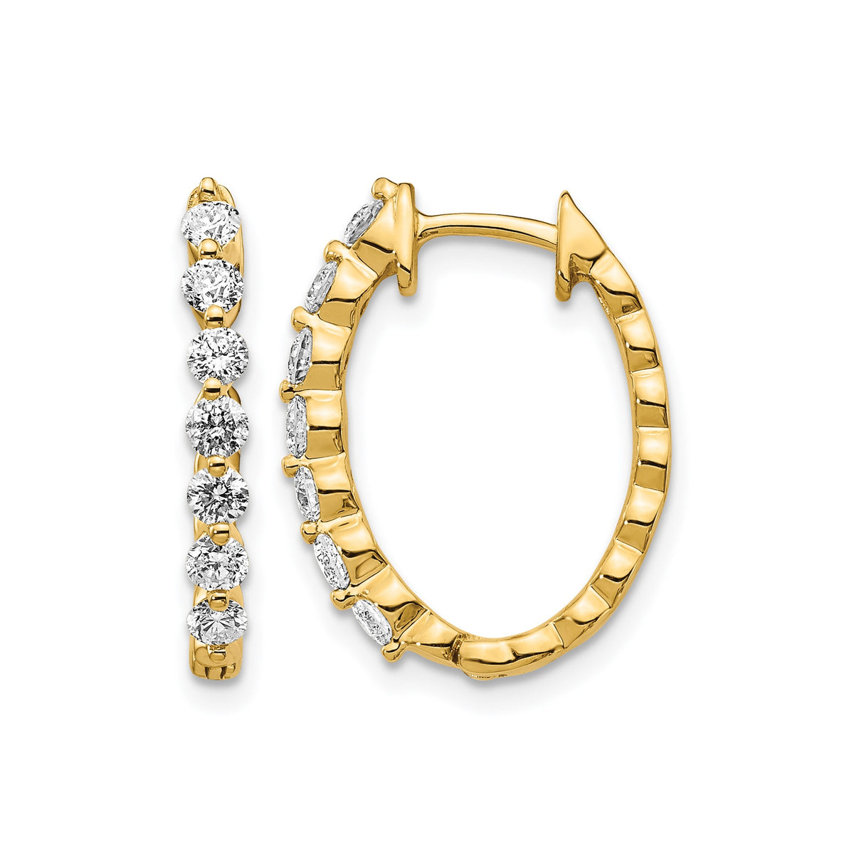 14k Yellow Gold Hoop Earrings with Diamond Accents, Prong Set Round Cut Huggie Style