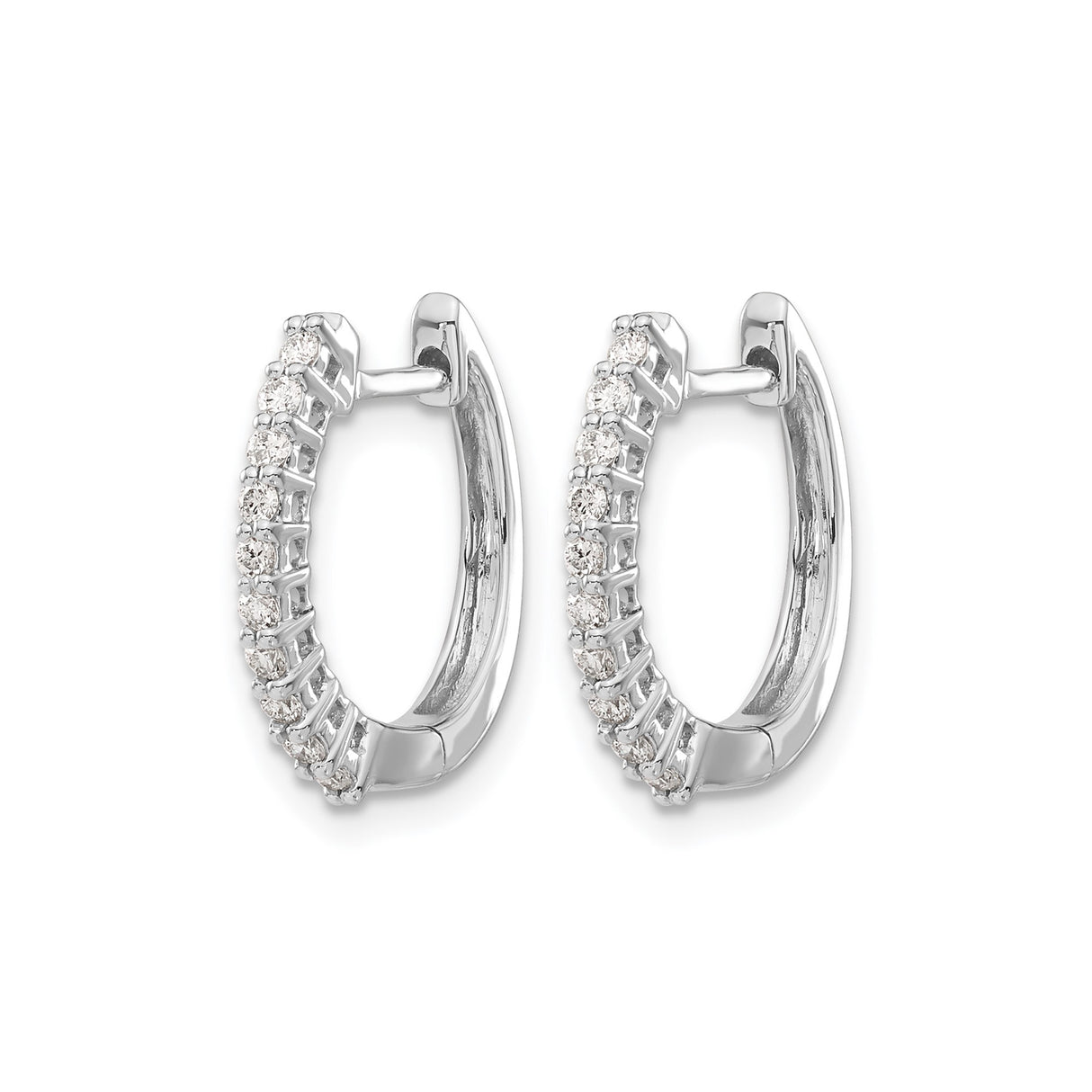 14k White Gold Hoop Earrings with Round Cut Diamonds in Channel Setting