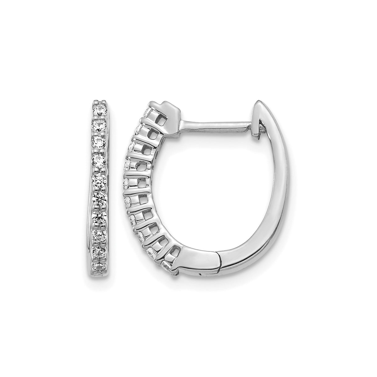 14k White Gold Hoop Earrings with Round Cut Diamonds in Channel Setting