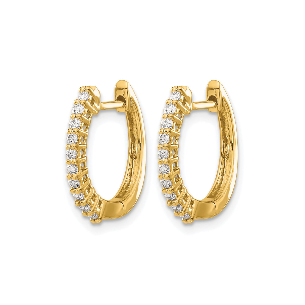 14k Yellow Gold Hoop Earrings with Round Cut Diamonds in Channel Setting