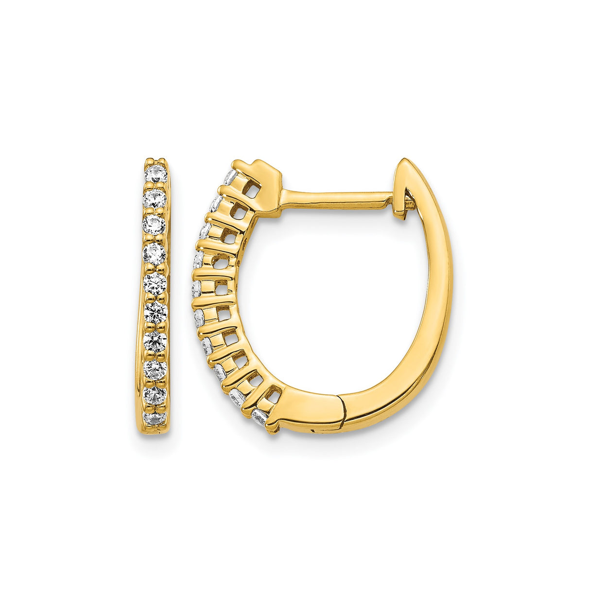 14k Yellow Gold Hoop Earrings with Round Cut Cubic Zirconia in Channel Setting