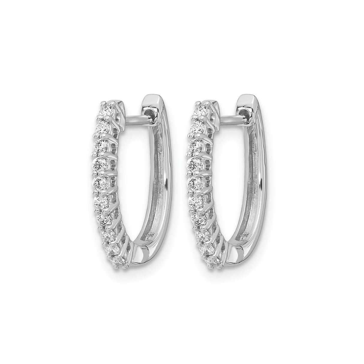 14k White Gold Hoop Earrings with Round Cut Diamonds, Classic Channel Setting