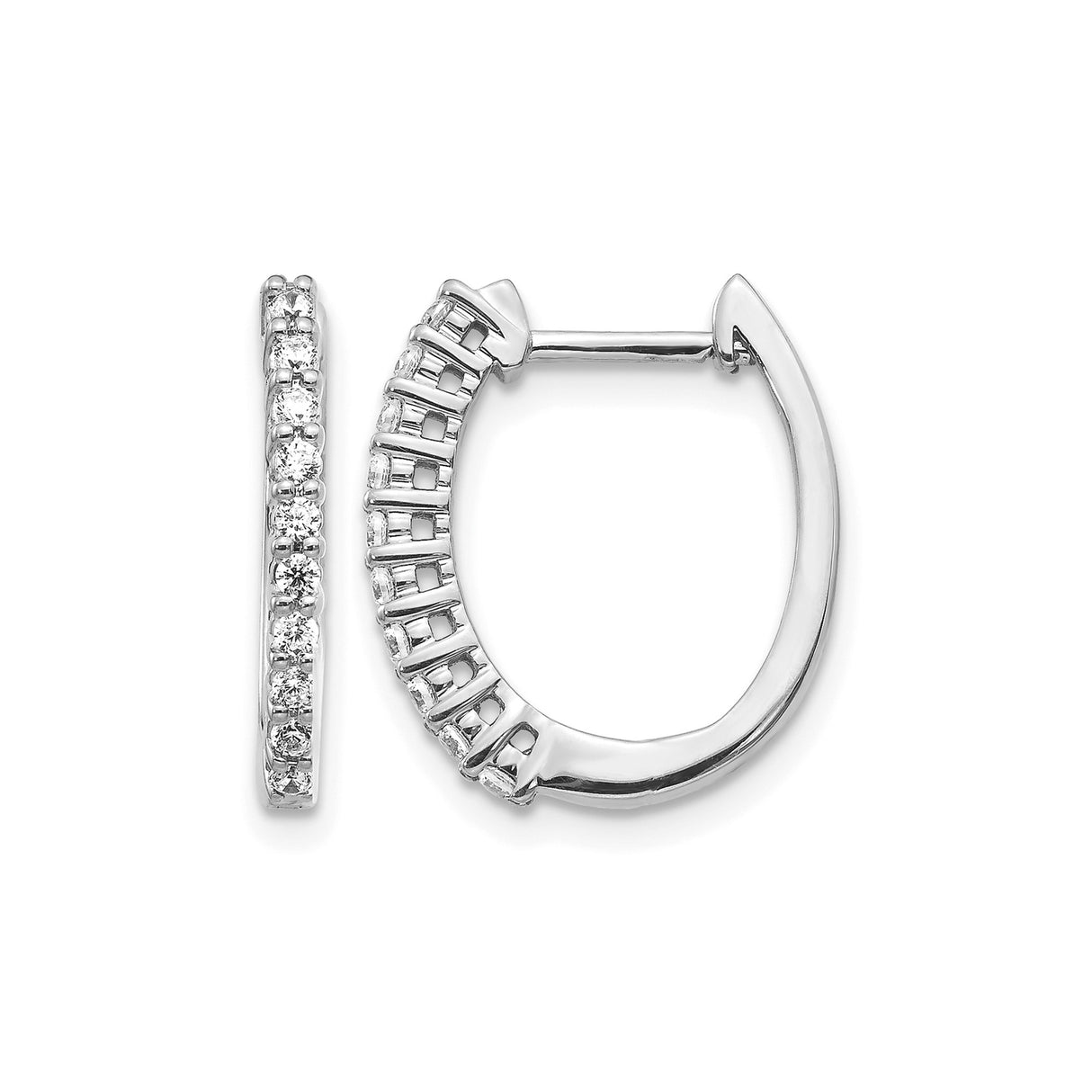 14k White Gold Hoop Earrings with Round Cut Diamonds, Classic Channel Setting