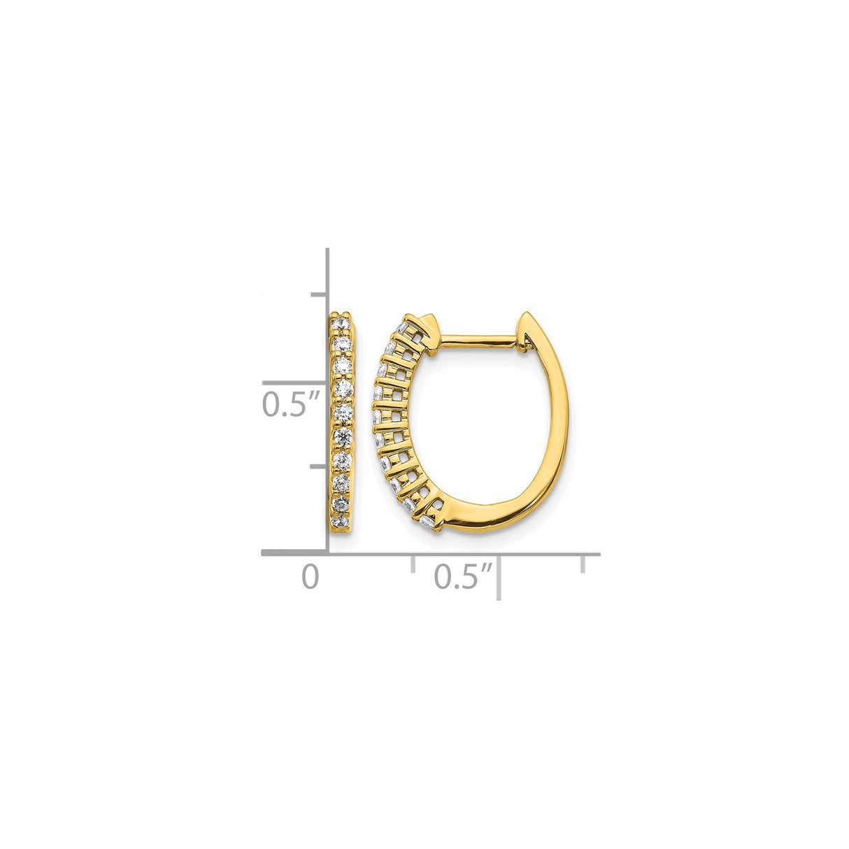 14k Yellow Gold Hoop Earrings with Diamond, Prong Setting, Hinged Back for Women