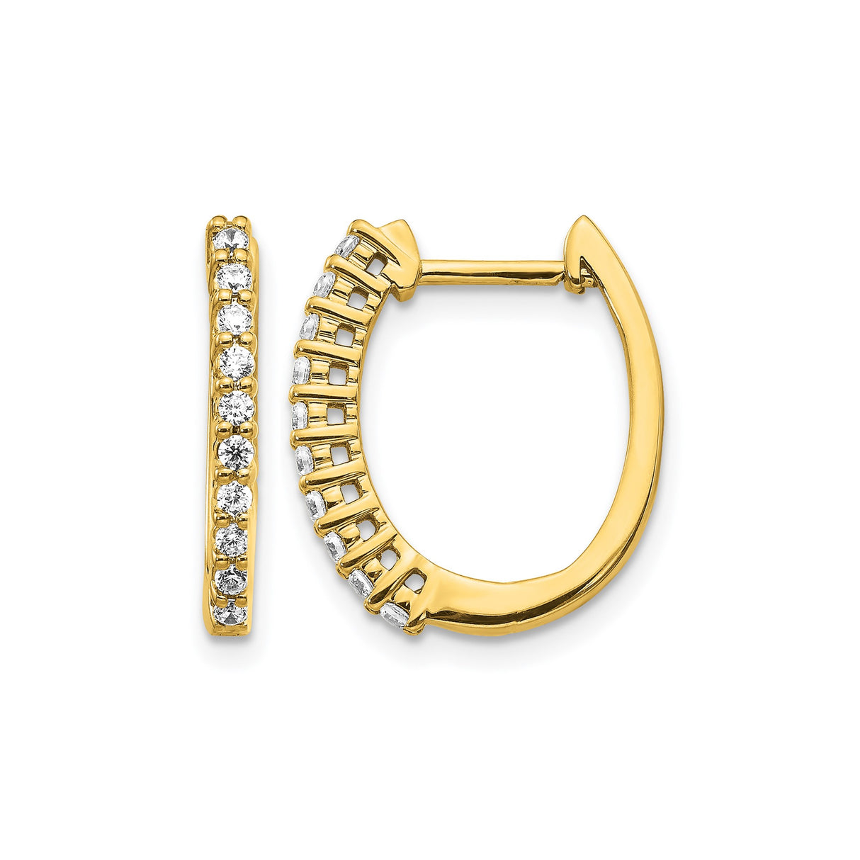 14k Yellow Gold Hoop Earrings with Diamond, Prong Setting, Hinged Back for Women