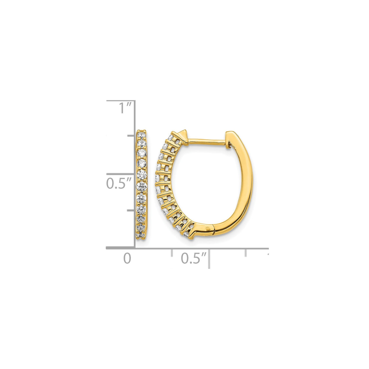 14k Yellow Gold Hoop Earrings with Round Diamonds, Prong Set, Hinged Snap Back Closure
