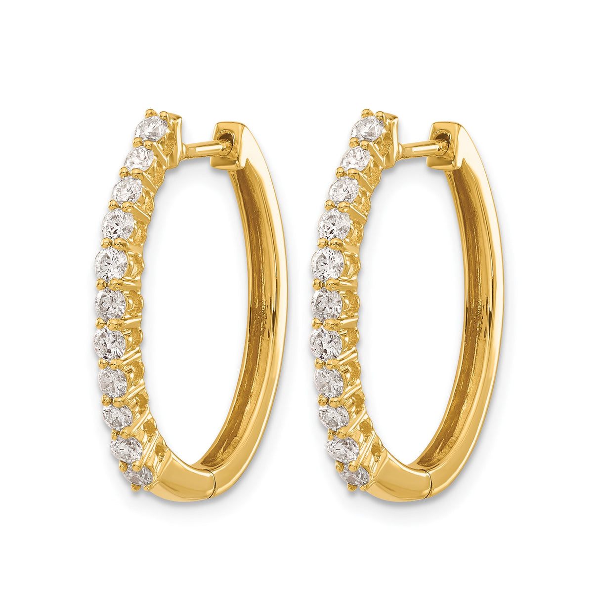 14k Yellow Gold Hoop Earrings with Round Diamonds, Channel Set Classic Style