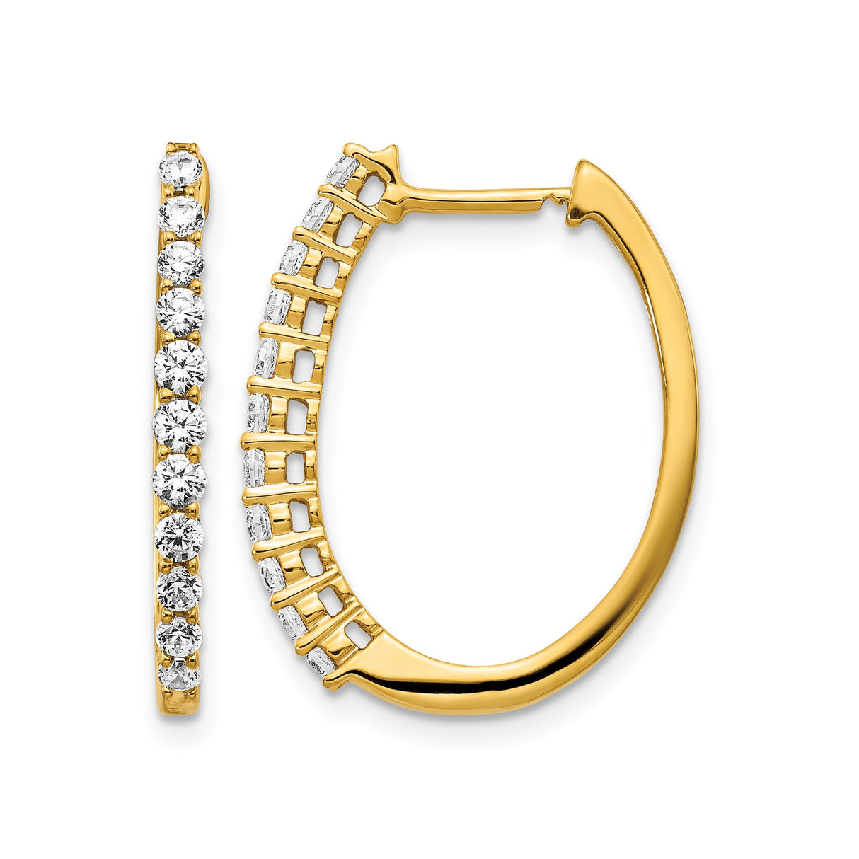 14k Yellow Gold Hoop Earrings with Round Cubic Zirconia, Channel Set Classic Style