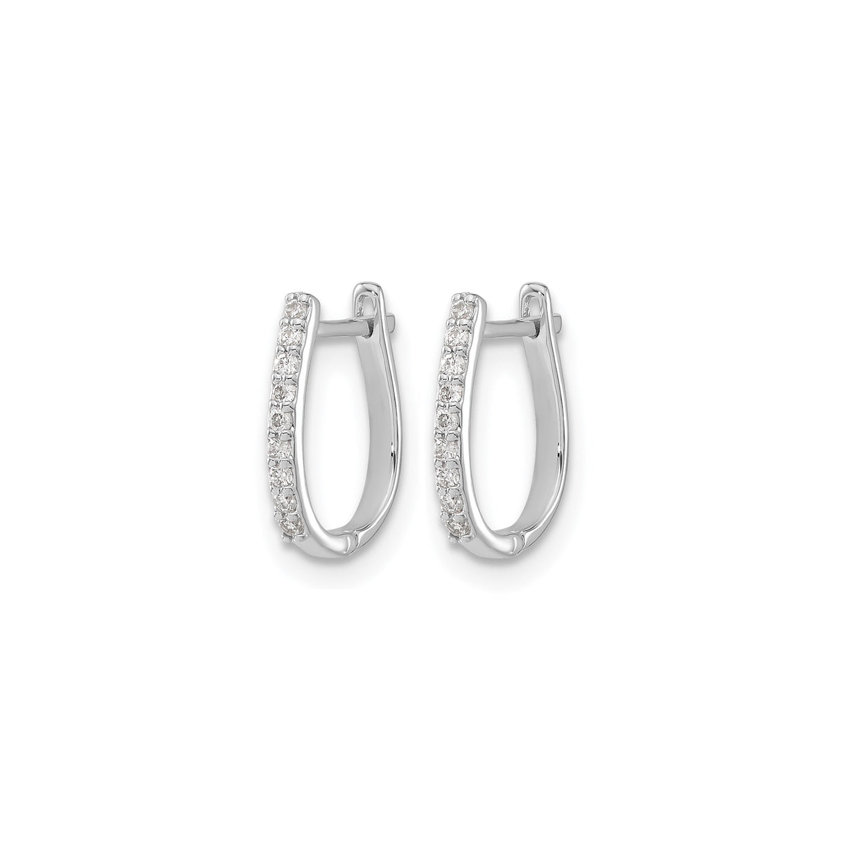 14k White Gold Hoop Earrings with Round Cut Diamonds, Modern Huggie Style